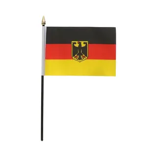 Duitsland - Mini Vlaggetje Van 10 X 15 Cm Op Stokje - Landen Vlag - H27 Cm - Polyester - Met Adelaar Wapen