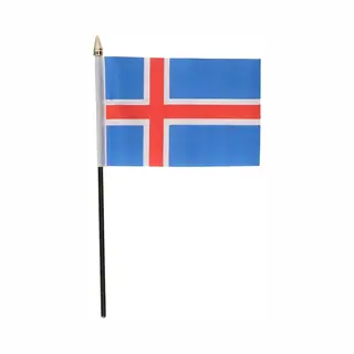 IJsland - Mini Vlaggetje Van 10 X 15 Cm Op Stokje - Landen Vlag - H27 Cm - Polyester