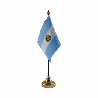 Vlag Argentinie Tafelvlaggetje - 10 X 15 Cm - Met Gouden Standaard - Hoogte 27 Cm - Landen Supporters Versiering