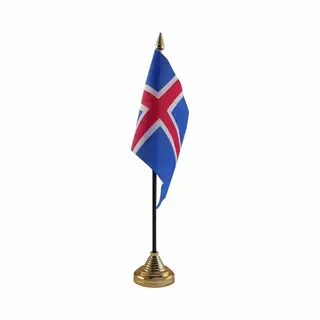 Vlag IJsland Tafelvlaggetje - 10 X 15 Cm - Met Gouden Standaard - Hoogte 27 Cm - Landen Supporters Versiering