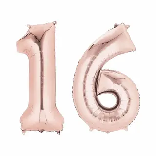 Shoppartners 16 Jaar Verjaardag - Folie Ballon Cijfers - Rose Goud - 88 Cm - Versiering - Feestarteikelen