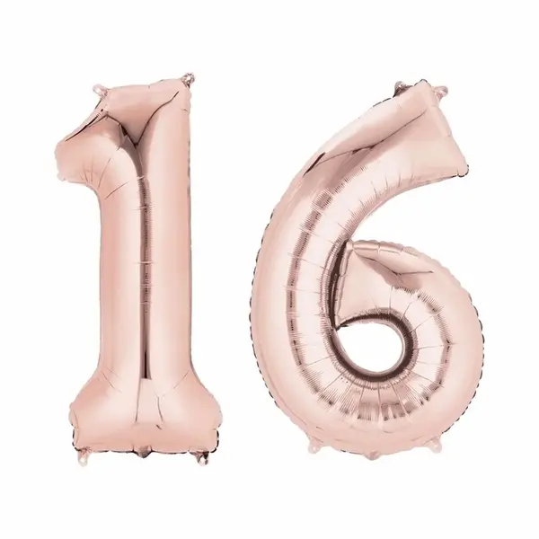 Shoppartners 16 Jaar Verjaardag - Folie Ballon Cijfers - Rose Goud - 88 Cm - Versiering - Feestarteikelen thumbnail