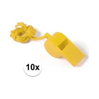Fluitjes Van Kunststof - Multipack Van 10x Stuks - Geel - Aan Koordje - Herrie Maken - Sport