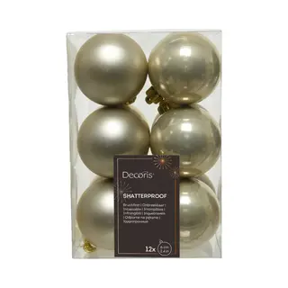 Decoris Kerstballen - 12x - Licht Parel/champagne - 6 Cm - Kunststof - Mat/glans - Kerstversiering - Kerst
