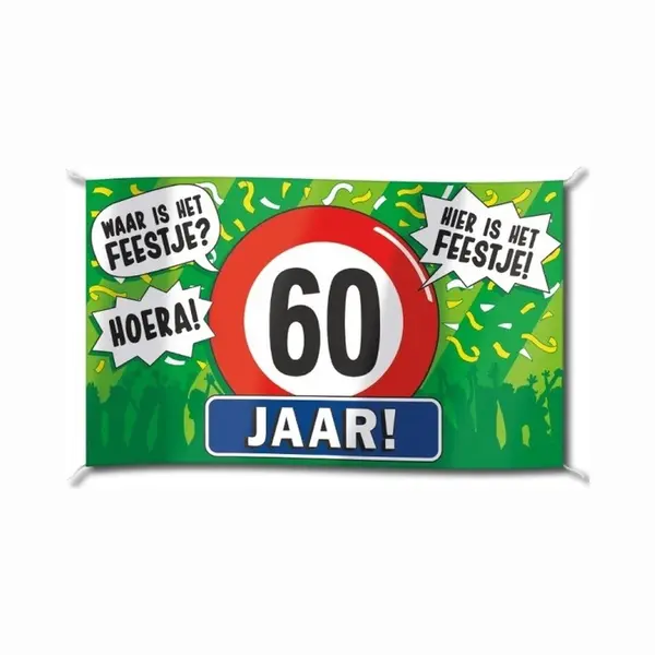 Vlag 60 Jaar - Feestversiering Voor Verjaardag - 100 X 150 Cm - Polyester thumbnail