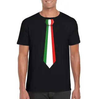 Bellatio Decorations Supporters T-shirt - Zwart - Met Vlag Italie Kleuren Stropdas - Heren - Korte Mouw Xxl