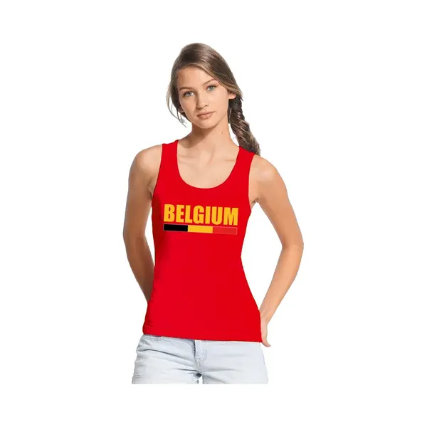 Bellatio Decorations Rood Belgium Supporter Mouwloos Shirt Dames - Belgie Singlet Shirt/ Tanktop S thumbnail