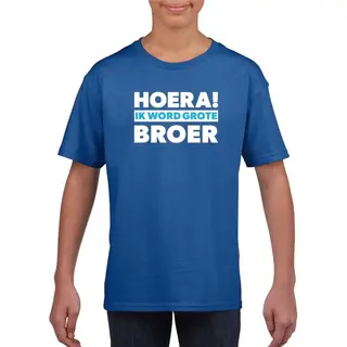 Bellatio Decorations Hoera Ik Word Grote Broer - T-shirt - Voor Jongens - Blauw - Geboorte - Baby 122/128