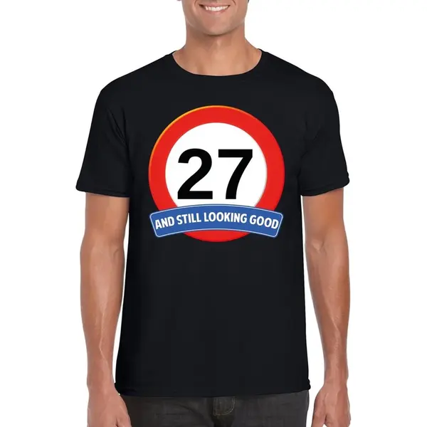 Bellatio Decorations 27 Jaar And Still Looking Good - T-shirt Met Verkeersbord Print - Zwart - Voor Heren - Verjaardag Cadeau - Party - Feestartikelen 27 Jarige Xxl thumbnail