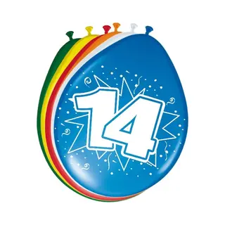 Folat 14 Jaar Verjaardag Leeftijd Ballonnen - 16x Stuks - Mix Kleuren - Feestartikelen/versiering