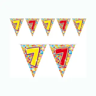 Leeftijd Vlaggenlijn / Slinger - 7 Jaar - 3 Meter - Verjaardag Feest Versiering - Mini Vlaggetjes