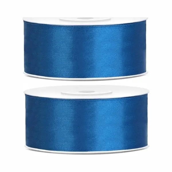 Sierlint Satijn - 2x - Blauw - 2.5 Cm/25 Mm X 25 Meter - Cadeaulint Satijnlint - Hobby/knutselen - Decoratie - Inpakken thumbnail