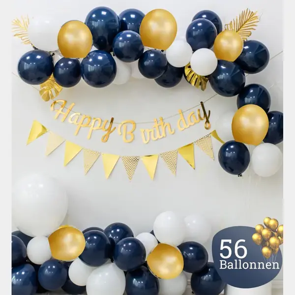 Sellaio Ballonnenboog Met Slingers – Blauw Met Goud - Ballonnen Verjaardag – Versiering- Babyshower – Inclusief Strip En Pomp – Complete Set thumbnail