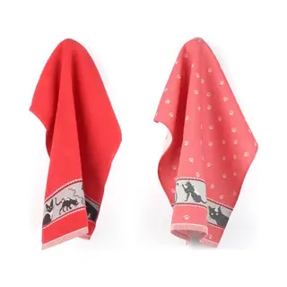 Luxe Keukendoek En Theedoek Kat Rood - Bunzlau Castle - 100% Biologisch Gots Katoen - Keukentextiel Set