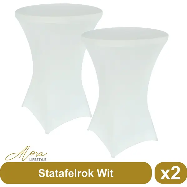 Statafelrok Wit 80 Cm - Per 2 - Partytafel - Alora Tafelrok Voor Statafel - Statafelhoes - Bruiloft - Cocktailparty - Stretch Rok - Set Van 2 thumbnail