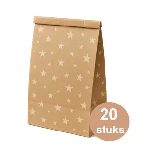 Brute Strength 20 X Papieren Uitdeelzakjes Voor Traktatie, Verjaardag, Kantoor En Bruiloft – Wit Sterrenpatroon – 17 X 9, 5 X 5, 5 Cm