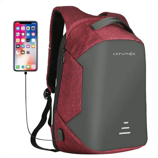 Lovnix - Anti Diefstal Rugzak - Inclusief Usb Oplaadstation En 3.5mm Audio Jack - 15 Inch Laptopvak - Rood thumbnail