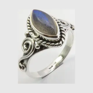 Natuursieraad - 925 Sterling Zilver Labradoriet 16.75 Mm Ring- Luxe Edelsteen Sieraad - Handgemaakt