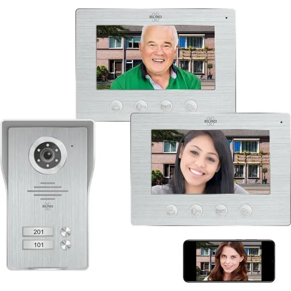 Elro DV477IP2 WiFi Ip Video Türsprechanlage-2-Familien-mit 2X 7-Zoll-Farbbildschirm-Color Night Vision-Live-Ansicht Und Kommunikation Via App, 2 thumbnail
