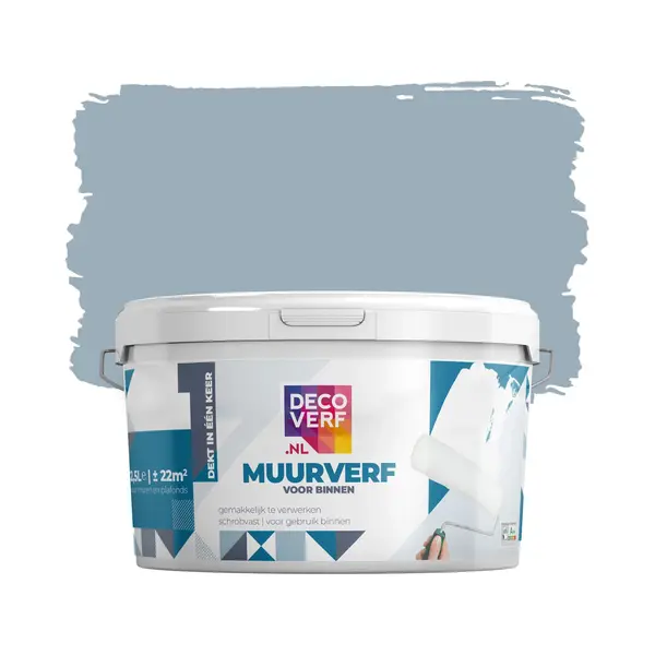 Decoverf.nl Decoverf Muurverf Mat Poederblauw, 2.5L thumbnail