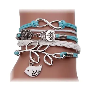 Fako Bijoux® - Multi Armband - Infinity Uiltjes Vogel - Lichtblauw