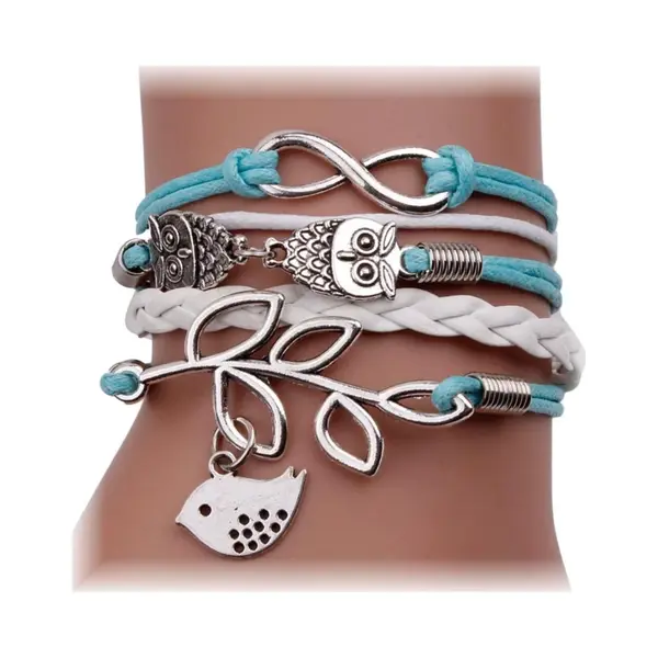 Fako Bijoux® - Multi Armband - Infinity Uiltjes Vogel - Lichtblauw thumbnail