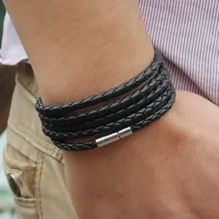 Joboly Multilayer Wikkelarmband – Zwart – Heren – Stoere Gevlochten Armband Met Handige Sluiting – 20 Cm