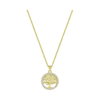 Lucardi Dames Ketting Levensboom Zirkonia - Echt Zilver - Ketting - Cadeau Voor Vrouwen - 45 Cm - Goudkleurig