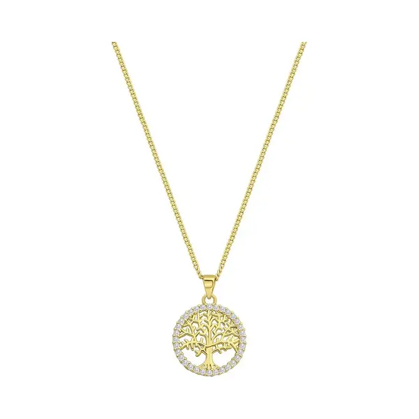 Lucardi Dames Ketting Levensboom Zirkonia - Echt Zilver - Ketting - Cadeau Voor Vrouwen - 45 Cm - Goudkleurig thumbnail