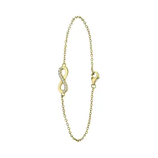 Lucardi Dames Armband Infinity Met Zirkonia - Echt Zilver - Armband - Cadeau Voor Vrouwen - 18 Cm - Goudkleurig