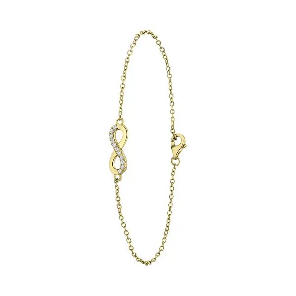 Lucardi Dames Armband Infinity Met Zirkonia - Echt Zilver - Armband - Cadeau Voor Vrouwen - 18 Cm - Goudkleurig thumbnail