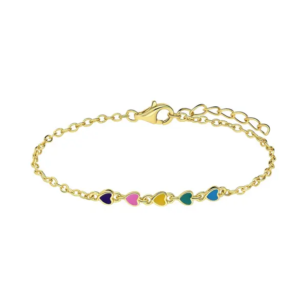 Lucardi Kinder Zilveren Goldplated Armband Gekleurde Emaille Hartjes - Armband - 925 Zilver - Goudkleurig - 15 Cm thumbnail