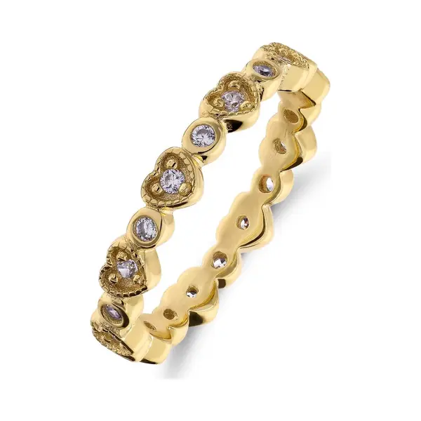 Lucardi Kinder Zilveren Goldplated Ring Hartjes Zirkonia - Ring - 925 Zilver - Goudkleurig - 13.50 / 43 Mm - Valentijn Cadeau thumbnail