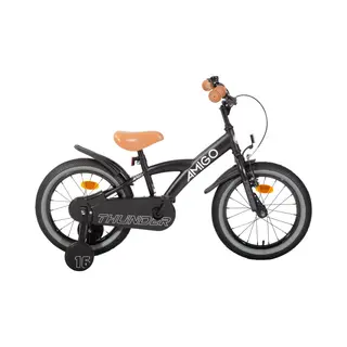 Amigo Thunder Jongensfiets 16 Inch - Kinderfiets Voor 4 Tot 6 Jaar - 100-115 Cm - Met Zijwieltjes - Zwart/Wit