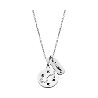 CO88 Collection Zodiac 8CN 26071 Stalen Collier Met Hanger - Sterrenbeeld Schorpioen - Lengte 42 + 5 Cm - Zilverkleurig