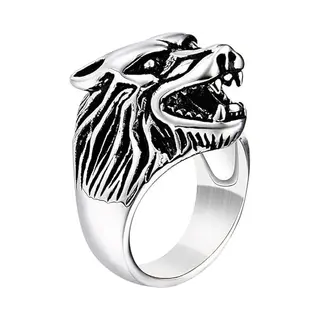 Mendes Heren Ring Edelstaal Wolf Zilverkleurig-21.5mm