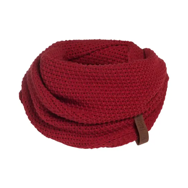 Knit Factory Coco Gebreide Colsjaal - Ronde Sjaal - Nekwarmer - Wollen Sjaal - Rode Colsjaal - Dames Sjaal - Heren Sjaal - Unisex - Bordeaux - One thumbnail