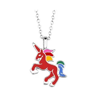 Fako Bijoux® - Kinderketting - Eenhoorn Regenboog Rood - Zilverkleurig