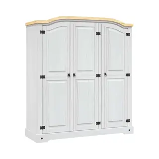 VidaXL Wardrobe, White Body And Brown Top - 3 Door Mexican Pine In Traditional Corona Style With Various Organizational Compartments