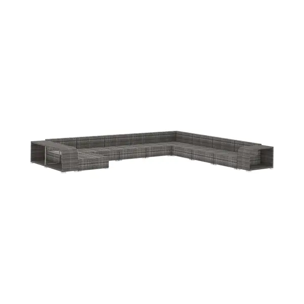 11-tlg. Garten-lounge-set Mit Auflagen Poly Rattan Grau Vidaxl thumbnail
