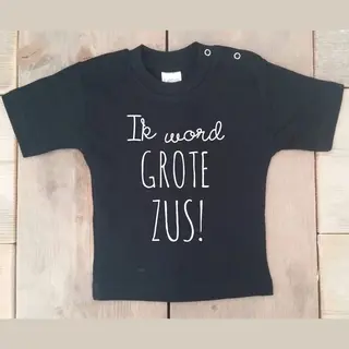 Shirt Ik Word Grote Zus | Korte Mouw| Zwart | Maat 74 Zwangerschap Aankondiging Bekendmaking Baby Big Sis Sister