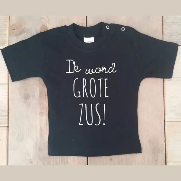 Shirt Ik Word Grote Zus | Korte Mouw| Zwart | Maat 74 Zwangerschap Aankondiging Bekendmaking Baby Big Sis Sister thumbnail