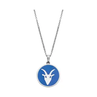 CO88 Collection Zodiac 8CN-26085 Stalen Collier Met Hanger - Sterrenbeeld Steenbok 15 Mm - Lengte 42 + 5 Cm - Zilverkleurig / Blauw