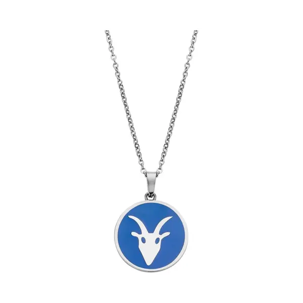 CO88 Collection Zodiac 8CN-26085 Stalen Collier Met Hanger - Sterrenbeeld Steenbok 15 Mm - Lengte 42 + 5 Cm - Zilverkleurig / Blauw thumbnail