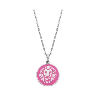 CO88 Collection Zodiac 8CN-26092 Stalen Collier Met Hanger - Sterrenbeeld Leeuw 15 Mm - Lengte 42 + 5 Cm - Zilverkleurig / Donkerroze
