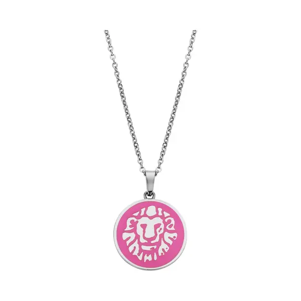 CO88 Collection Zodiac 8CN-26092 Stalen Collier Met Hanger - Sterrenbeeld Leeuw 15 Mm - Lengte 42 + 5 Cm - Zilverkleurig / Donkerroze thumbnail