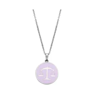 CO88 Collection Zodiac 8CN 26094 Stalen Collier Met Hanger - Sterrenbeeld Weegschaal 15 Mm - Lengte 42 + 5 Cm - Zilverkleurig / Pastel Paars