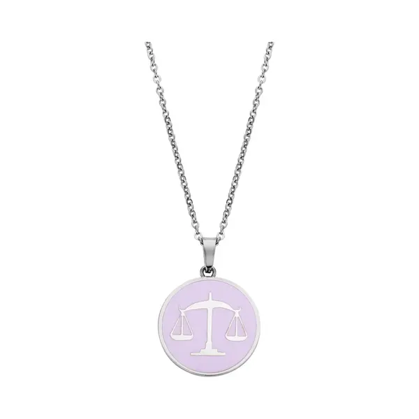 CO88 Collection Zodiac 8CN 26094 Stalen Collier Met Hanger - Sterrenbeeld Weegschaal 15 Mm - Lengte 42 + 5 Cm - Zilverkleurig / Pastel Paars thumbnail