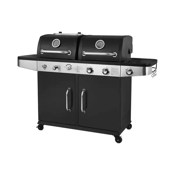 Summ – Hybride Barbecue Magnus – Gasbarbecue & Houtskool Bbq – 2 Grillroosters 48x42 Cm – Zijbrander – Opbergkast – Verrijdbaar – thumbnail