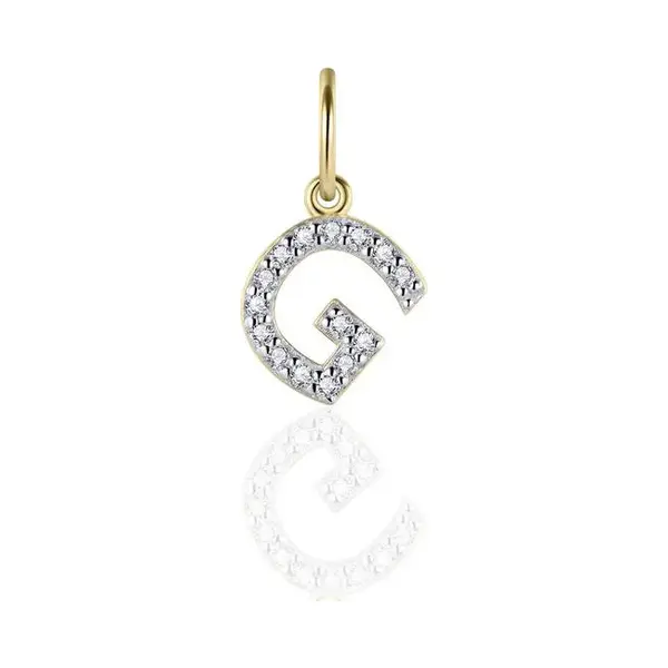 Jewels Inc. Gisser Jewels - Hanger Excl. Collier - Letter G Gezet Met Zirkonia - 8mm - Geelgoud Verguld Zilver 925 thumbnail